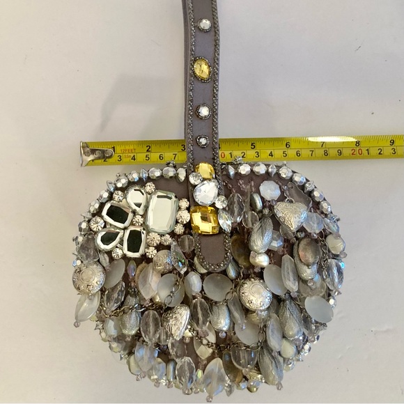 🌼 Sale! Mary Frances rhinestones crystals silver tone charms mini bag purse - Picture 14 of 16